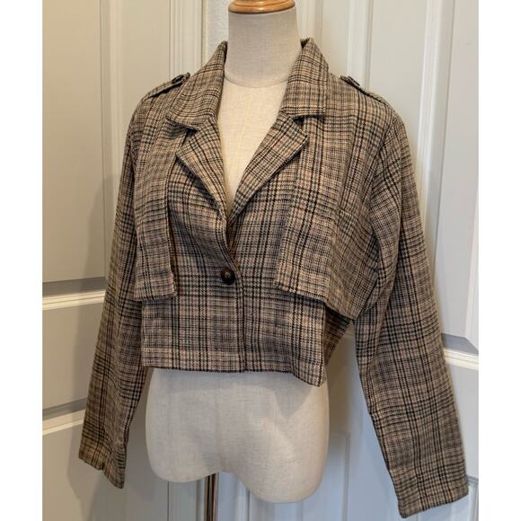 Sage The Label Plaid double flap crop Button Up top Women’s Size Small NEW Nwts - Picture 2 of 11